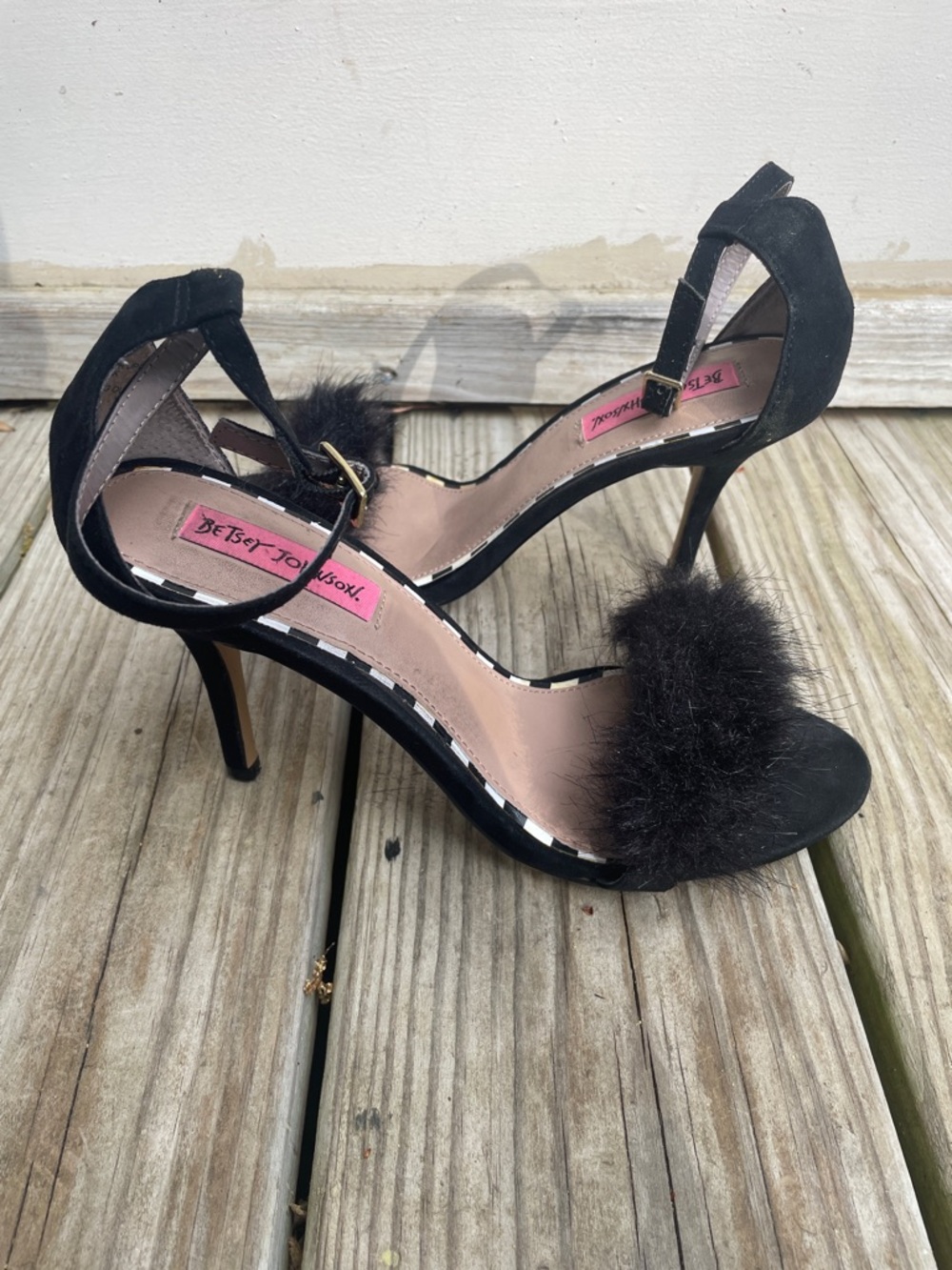 Betsey Johnson "Harpur" Faux-Fur Black Heeled Shoes Size 8.5
